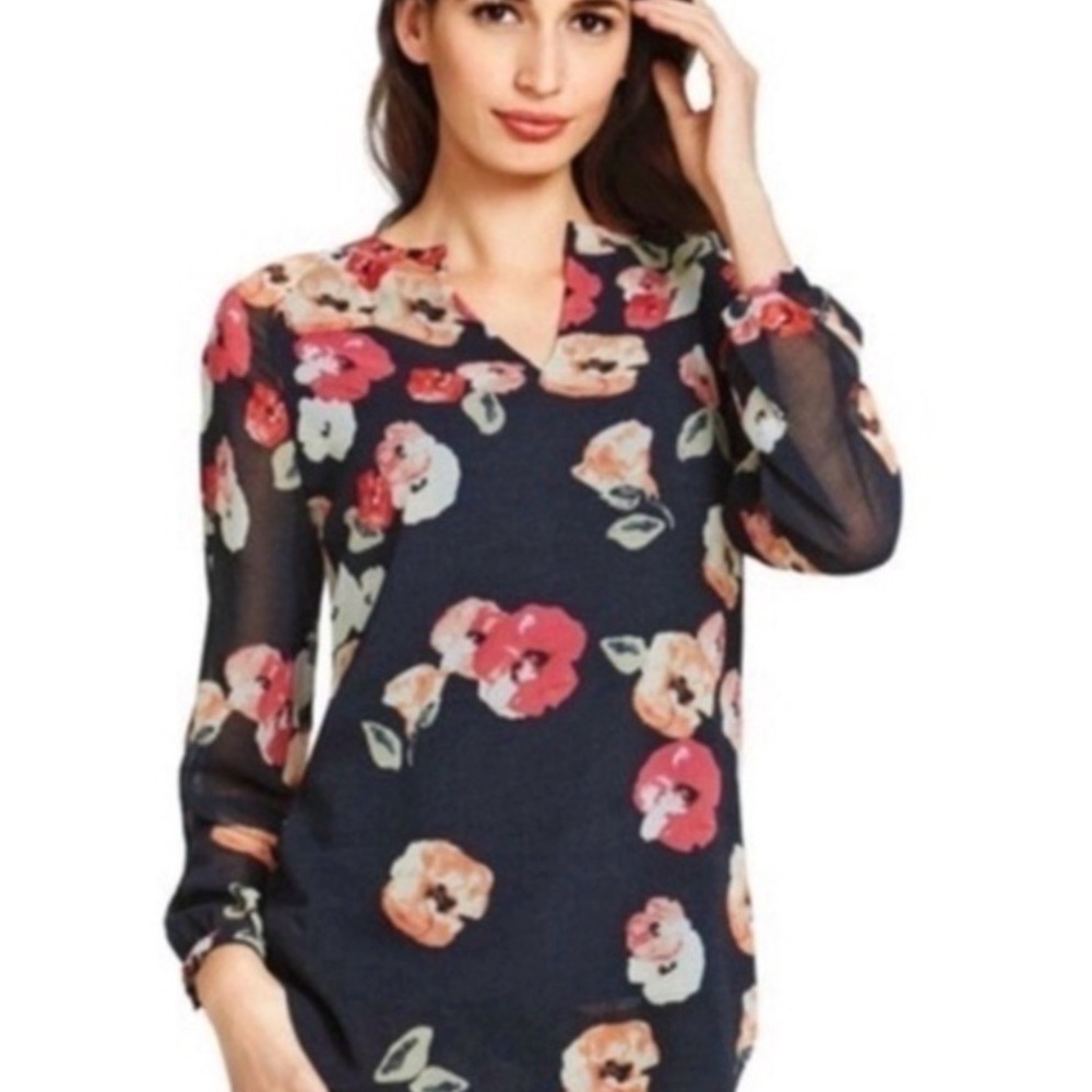 Cabi Style 971 Poppy Floral Navy Blue Blouse